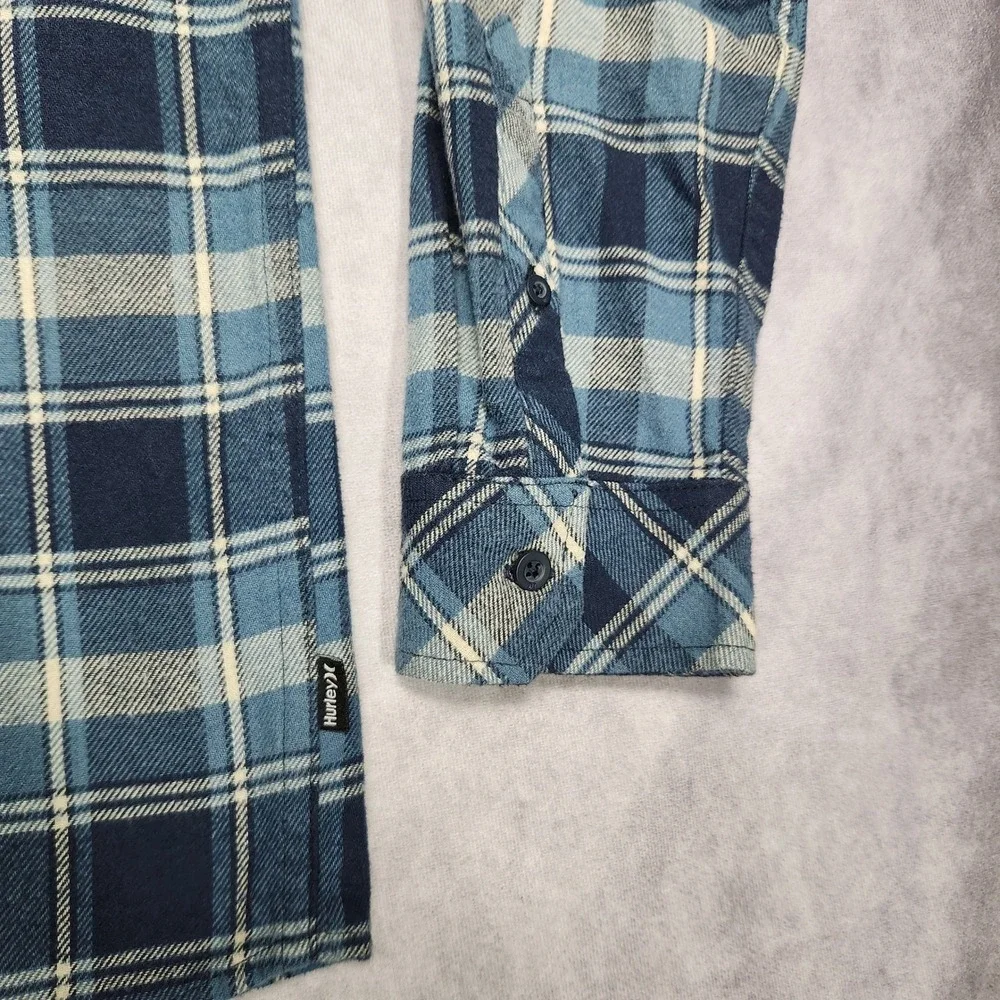 Hurley‎ Mens Blue Plaid Flannel Long Sleeve Button Down Shirt size Large